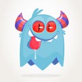 Happy pleased cartoon monster. Satisfied monster emotion. Halloween vector illustration.