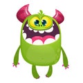 Happy pleased cartoon monster. Satisfied monster emotion. Halloween vector illustration.