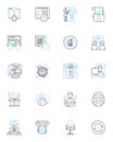 Happy pleased linear icons set. Joyful, Grateful, Ecstatic, Content, Elated, Radiant, Thrilled line vector and concept