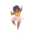 Happy Plump African American Woman, Body Positive, Self Acceptance and Beauty Diversity Concept Vector Illustration
