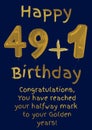 Happy 49 plus 1 birthday text with on blue background