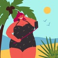 Body positive plus size girl is taking selfie Royalty Free Stock Photo