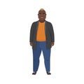 Happy plus size man standing and smiling, front view of male character