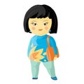 Happy plus size woman with short black hairstyle illustration. Curvy young asian japan china girl in casual clothes cartoon