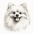 Happy Pomeranian Line Drawing In Digital Art Style