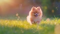 Happy Pomeranian running in a park