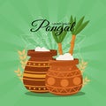 Happy Pongal religious festival of South India celebration background. Vector illustration