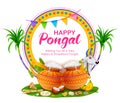 Happy Pongal Holiday Harvest Festival of Tamil Nadu South India greeting background