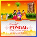 Happy Pongal Holiday Harvest Festival of Tamil Nadu South India greeting background