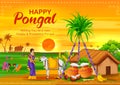 Happy Pongal Holiday Harvest Festival of Tamil Nadu South India greeting background