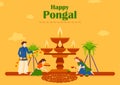 Happy Pongal Holiday Harvest Festival of Tamil Nadu South India greeting background