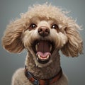 A happy poodle licking its chops as it looks up at its owner with begging eyes by AI generated