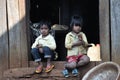 Happy poor cute children in asia tropical village