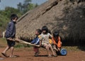 Happy poor smile children in asia traditional village