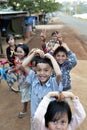 Happy poor smile children in asia village