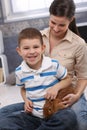 Happy portrait with pet bunny Royalty Free Stock Photo