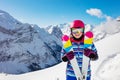 Happy portrait of sport girl with ski pair crossed Royalty Free Stock Photo