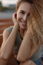 Happy beautiful portrait of a curly young girl Royalty Free Stock Photo