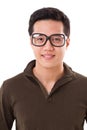 Happy, positive, clever genius nerd or geek man with glasses