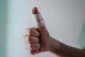 Happy and Positive Concept. Think Positive in Everyday Life. Fingers on First aid Bandaging with Strongly and Happiness Royalty Free Stock Photo