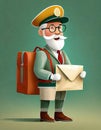 Happy postman with a stylized look holding an envelope and a red mailbag