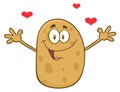 Happy Potato Cartoon Character With Hearts And Open Arms For A Hug Royalty Free Stock Photo