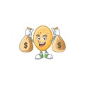 Happy potato cartoon character with two money bags Royalty Free Stock Photo