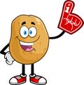 Happy Potato Cartoon Character Wearing A Foam Finger Royalty Free Stock Photo