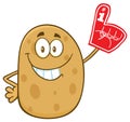 Happy Potato Cartoon Character Wearing A Foam Finger Royalty Free Stock Photo