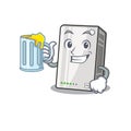 Happy power bank mascot design with a big glass