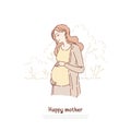 Happy pregnant, expectant woman, smiling lady awaiting baby, feminine happiness, new life, childbirth, pregnancy banner Royalty Free Stock Photo