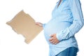 Happy pregnant girl lies on white background