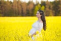 Happy pregnant girl waiting for twins. Belly of a pregnant woman. Twins Royalty Free Stock Photo