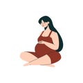 Happy pregnant woman. Cartoon female character with child in belly, expecting mom with tummy, maternity and motherhood