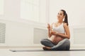 Happy pregnant woman eating fresh green salad Royalty Free Stock Photo