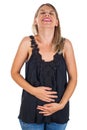 Happy pregnant woman in first trimester - isolated
