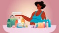 happy pregnant woman future mom choosing cosmetics for baby pregnancy motherhood expectation concept