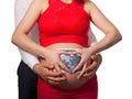 Happy pregnant woman and her husband with sonogram scan of their