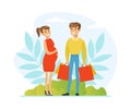 Happy Pregnant Woman and Man Expecting Baby Shopping Together Vector Illustration