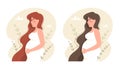 Happy pregnant woman. Redhead and brunette. Vector concept.