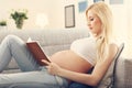 Happy pregnant woman resting on sofa Royalty Free Stock Photo