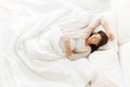 Happy pregnant woman sleeping in bed at home Royalty Free Stock Photo