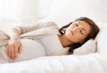 Happy pregnant woman sleeping in bed at home Royalty Free Stock Photo