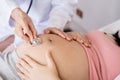 Pregnant Woman and Gynecologist Doctor at Hospital Royalty Free Stock Photo