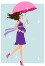 Happy pregnant woman wiht umbrella