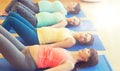 Happy pregnant women exercising on mats in gym Royalty Free Stock Photo