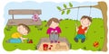 Happy preschool children playing outside in the park / garden. Royalty Free Stock Photo