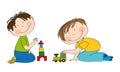 Happy preschool children two boys playing together. Royalty Free Stock Photo