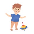 Happy preschool little boy playing whirligig toy cartoon vector illustration Royalty Free Stock Photo