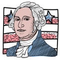 Happy president day, president George Washington vector illustration in doodle style Royalty Free Stock Photo
